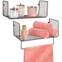 mDesign Juego de 2 estantes de pared – Versátiles estantes de metal para baño- garaje o lavadero – Cestas de rejilla con…